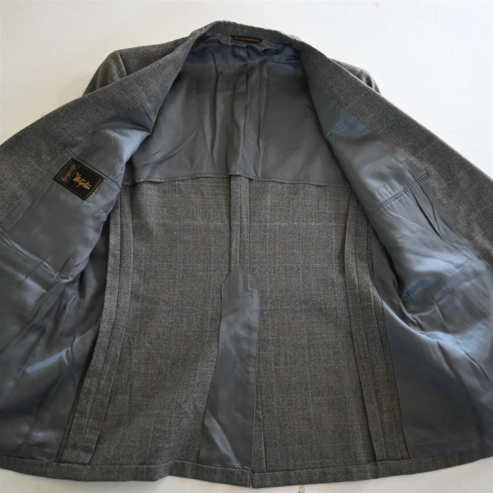 Vtg 60s USA‎ Made 44L Gray Check Wool Mens Blazer Suit Jacket Sport Coat